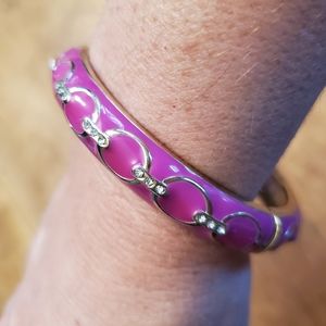 Nordstrom Sequin 'Deco Equestrian Link' Hinged Bangle Bracelet Fuchsia & Gold